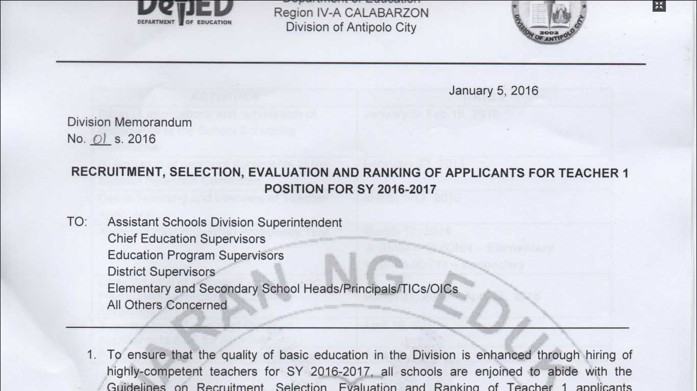 Application letter for teaching position in the philippines