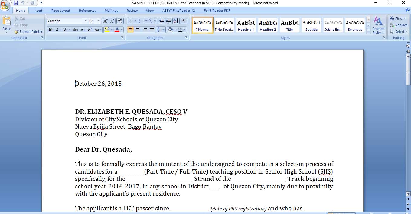 Applicationletter Deped Seniorhighschool Shs Teacher Ranking Applicationletter Deped Seniorhighschool Shs Teacher Ranking