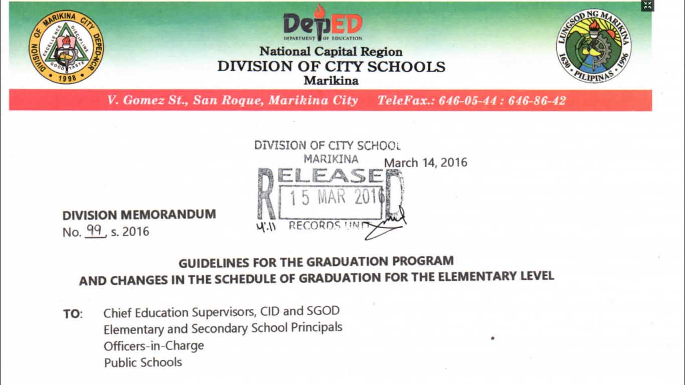DepEd Marikina City Guidelines for the Graduation Program TeacherPH