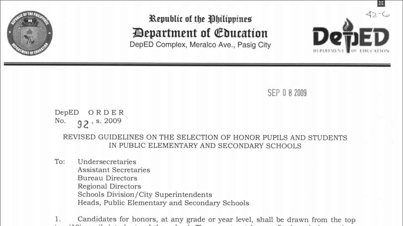 Guidelines on the Selection of Honor Pupils and Students in Public Elementary and Secondary Schools