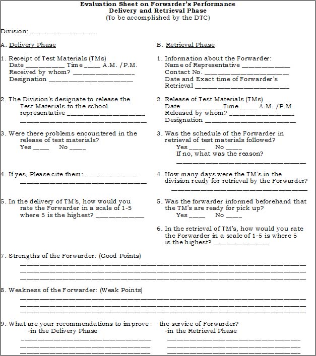 NAT Evaluation Sheet of Forwarders Performance