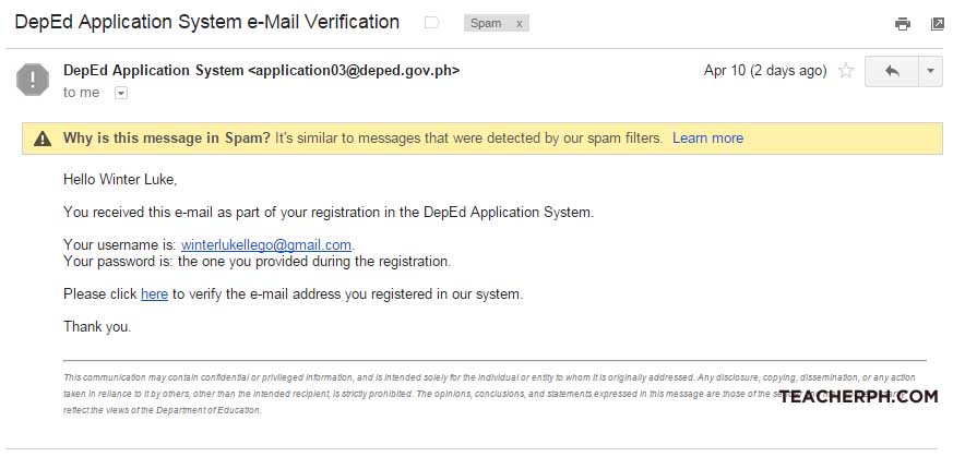 DepEd Online Application Email Verification NO UAN