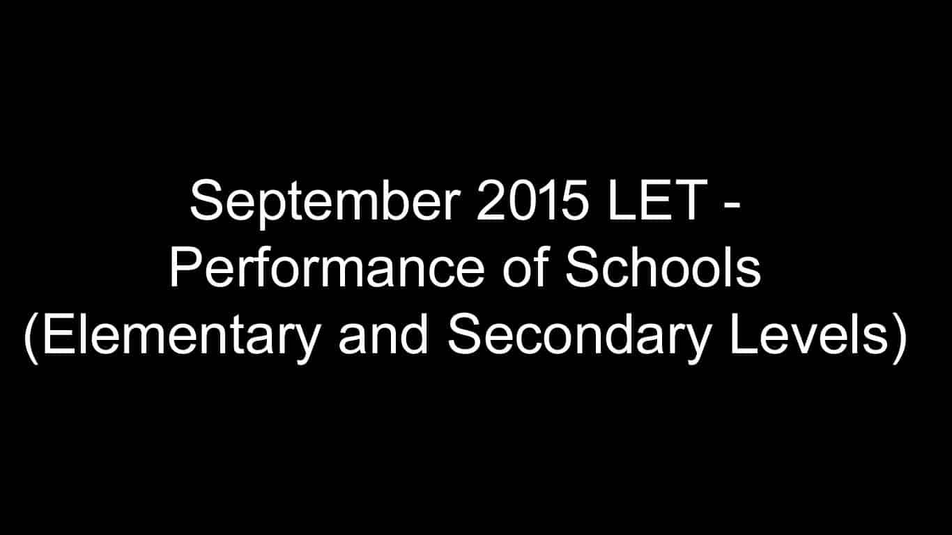 September 2015 LET - Performance of Schools (Elementary and Secondary Levels)