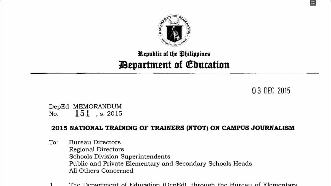 2015 National Training of Trainers (NTOT) on Campus Journalism