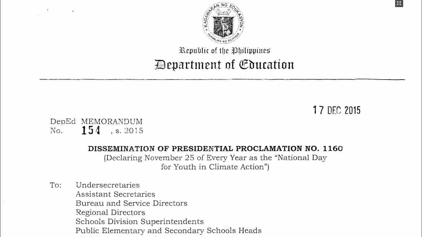 DepEd Order National Day for Youth in Climate Action