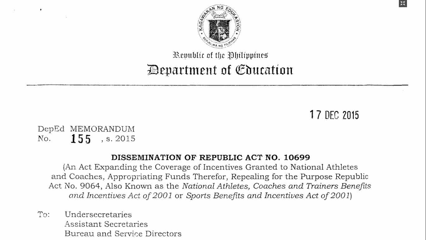 Dissemination of Republic Act No. 10699