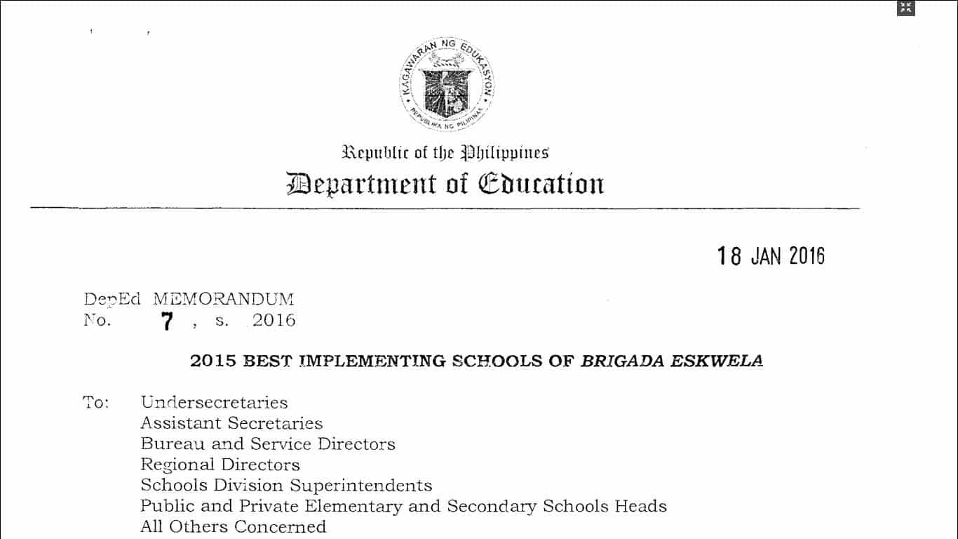 2015 Best Implementing Schools of Brigada Eskwela
