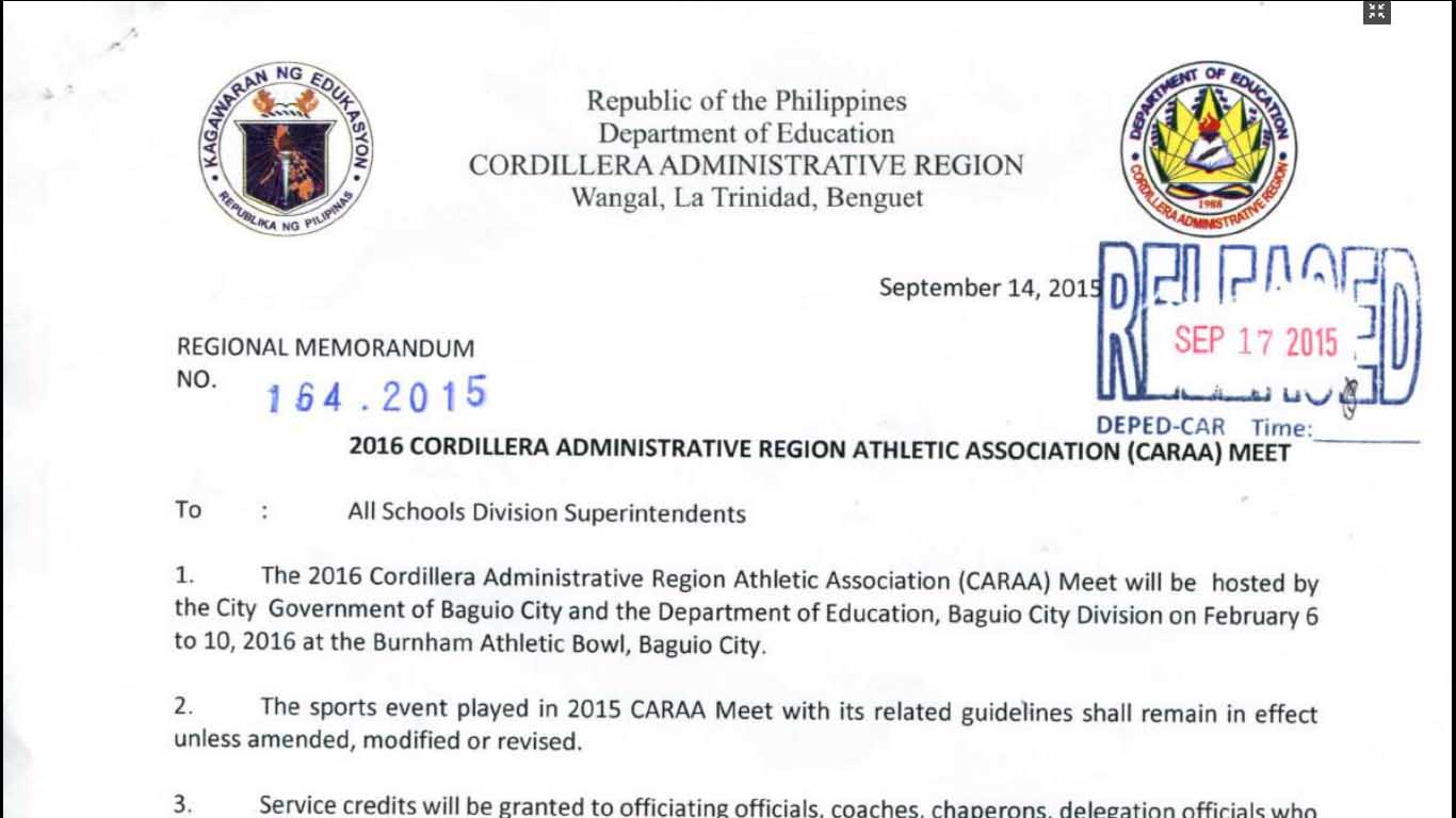2016 Cordillera Administrative Region Athletic Association (CARAA) Meet