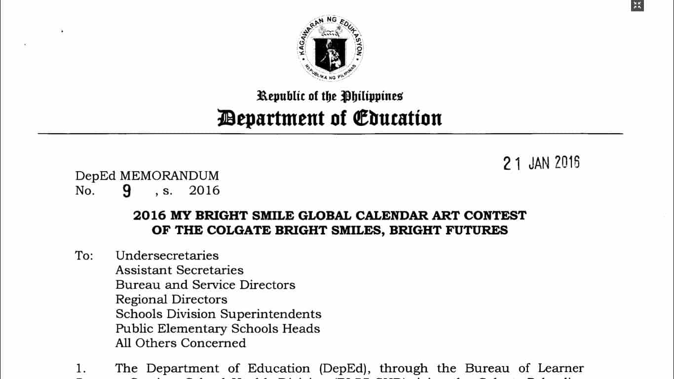 2016 My Bright Smile Global Calendar Art Contest of the Colgate Bright Smiles, Bright Futures