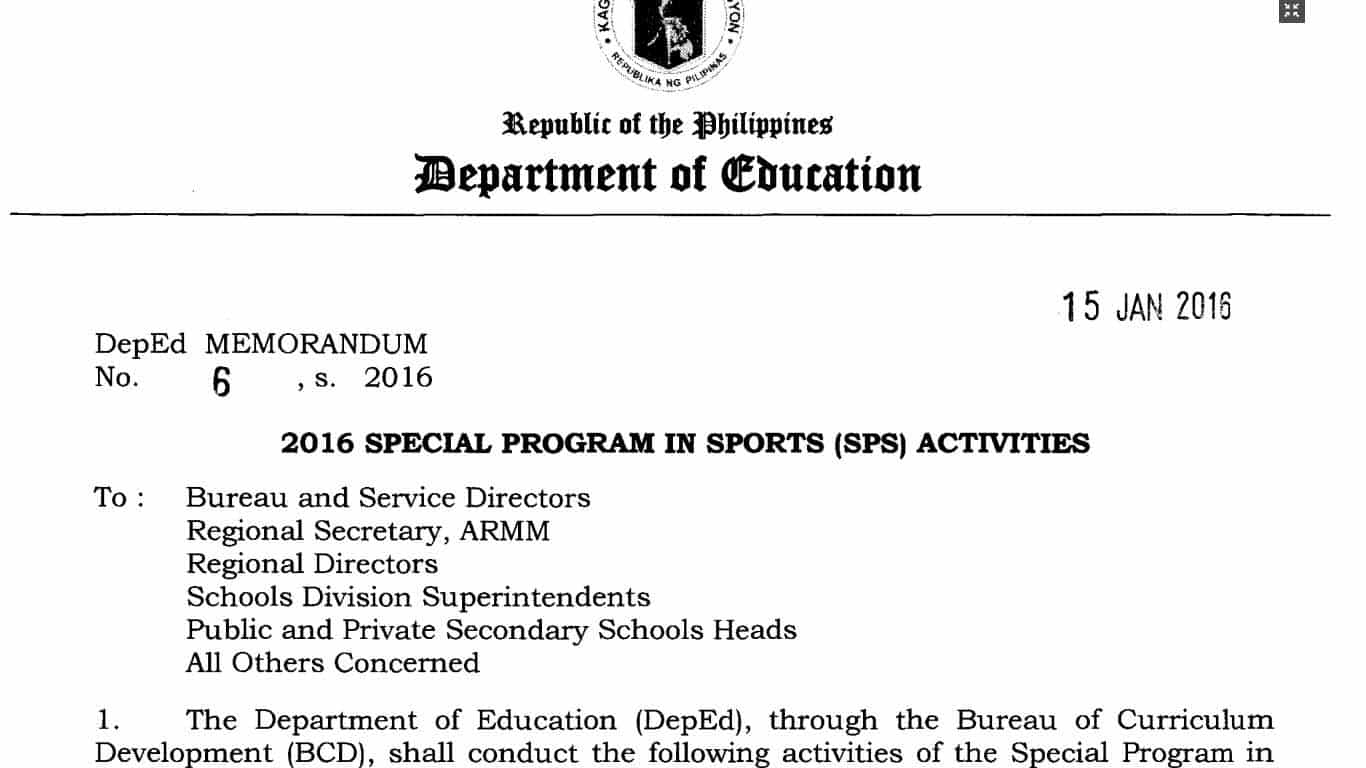 2016 Special Program in Sports (SPS) Activities