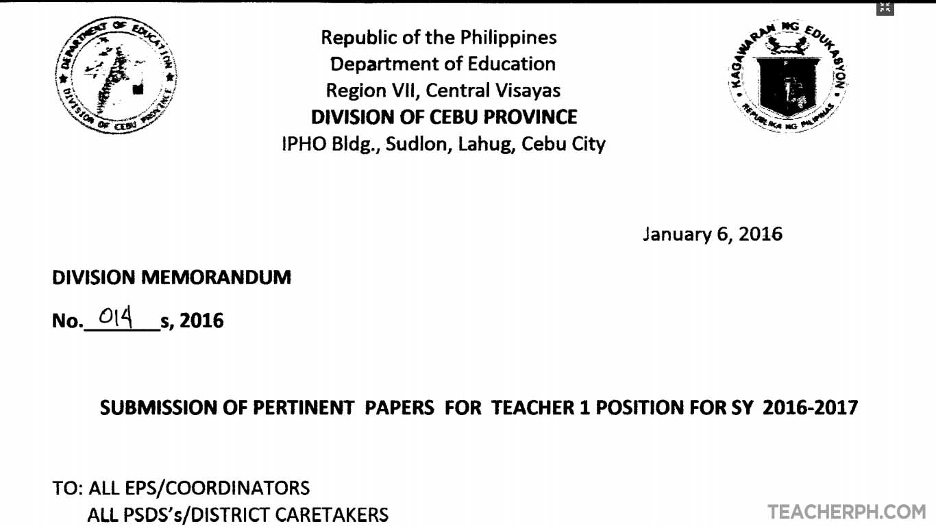 DepEd Cebu Province 2016 Ranking of Teacher I Applicants