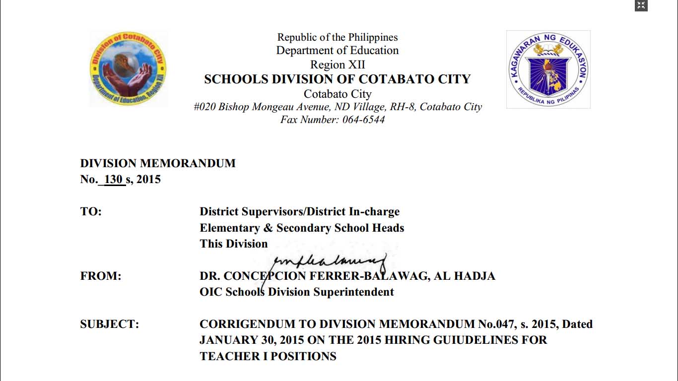 DepEd Cotabato City 2016 Ranking of Teacher I Applicants