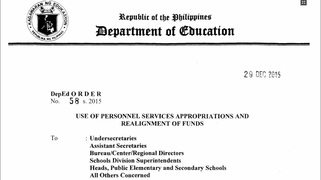 DepEd Use of Personnel Services Appropriations and Realignment of Funds