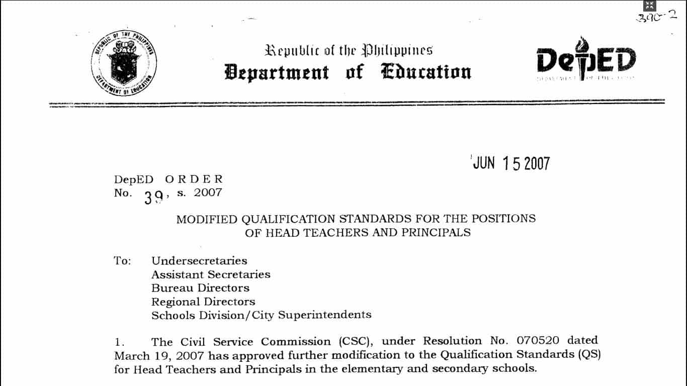 Qualification Standards for the Position of Head Teachers and Principals