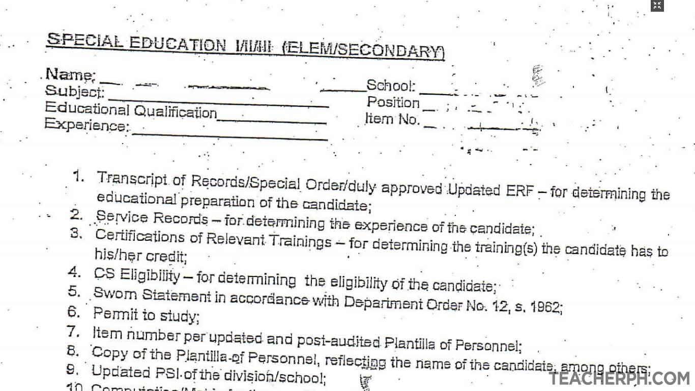 Requirements Checklist for SPED Teacher