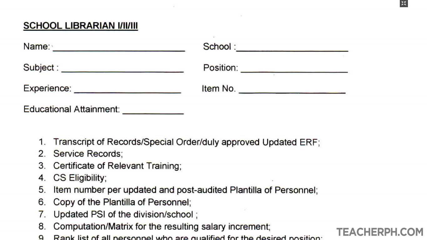 Requirements Checklist for School Librarian