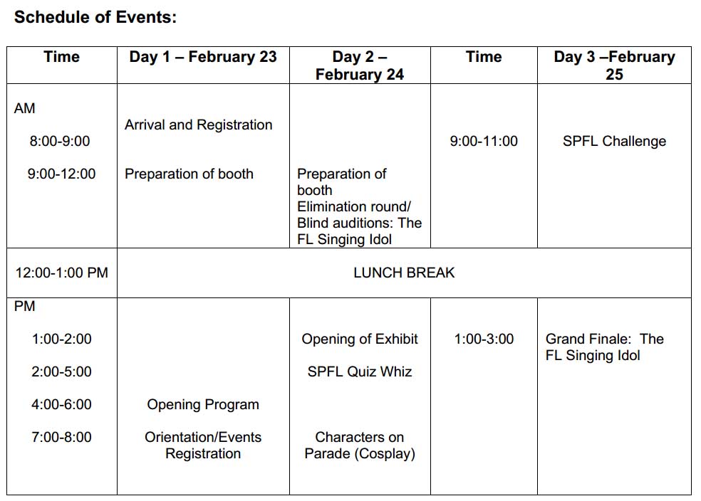 SPFL Challenge Schedule of Events