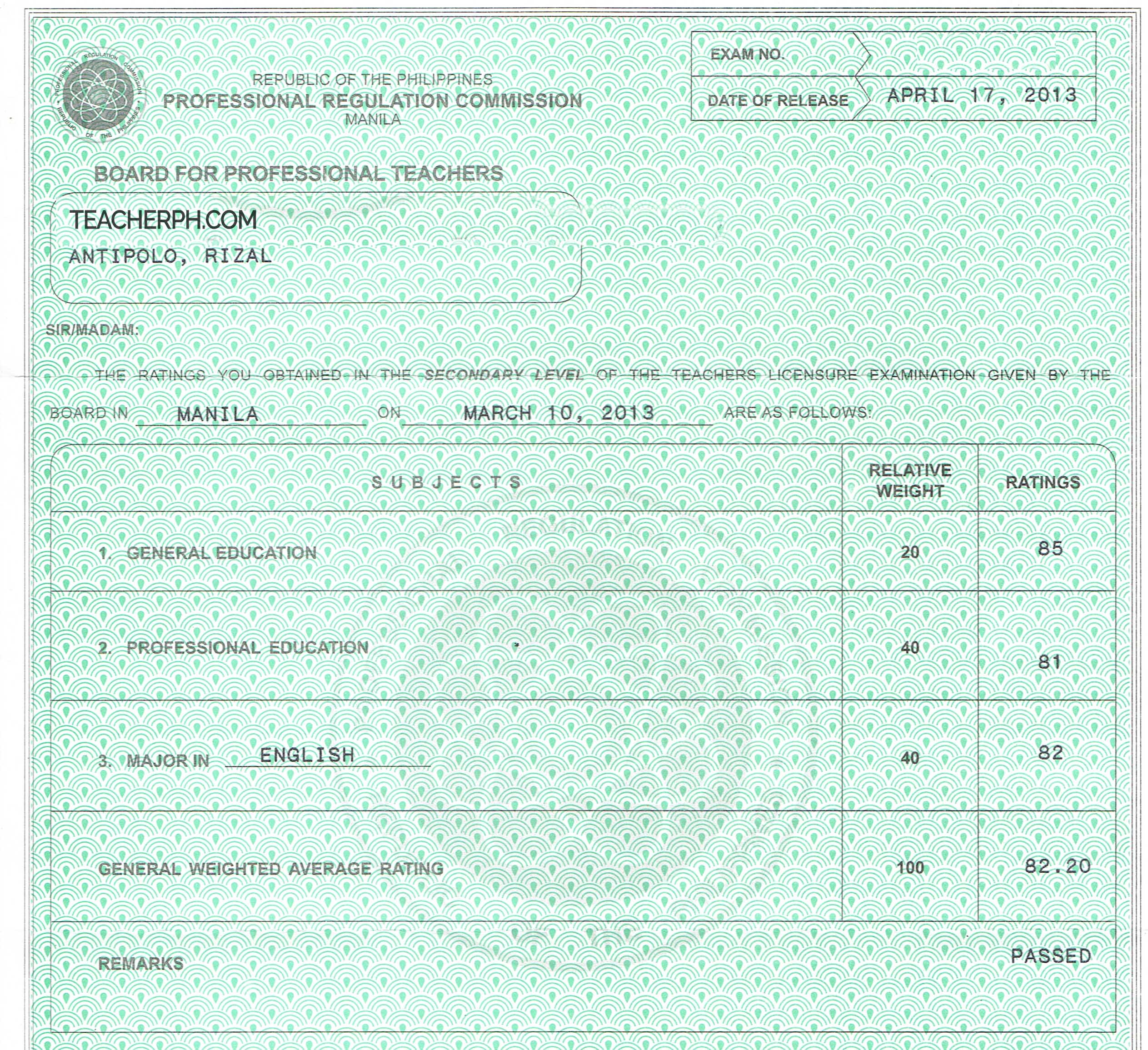 Teacher Application Certified photocopy of ratings PRC