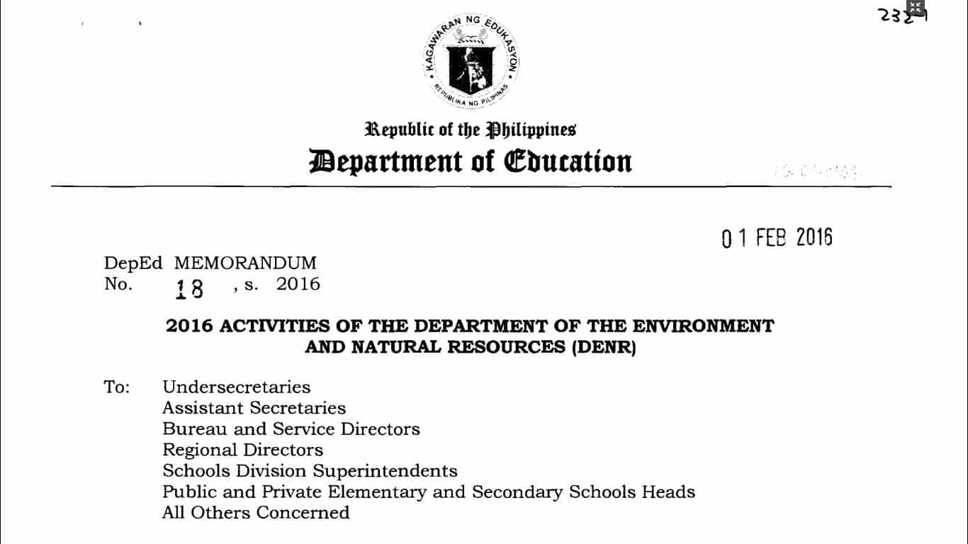 2016 Activities of the Department of Environment and Natural Resources (DENR)