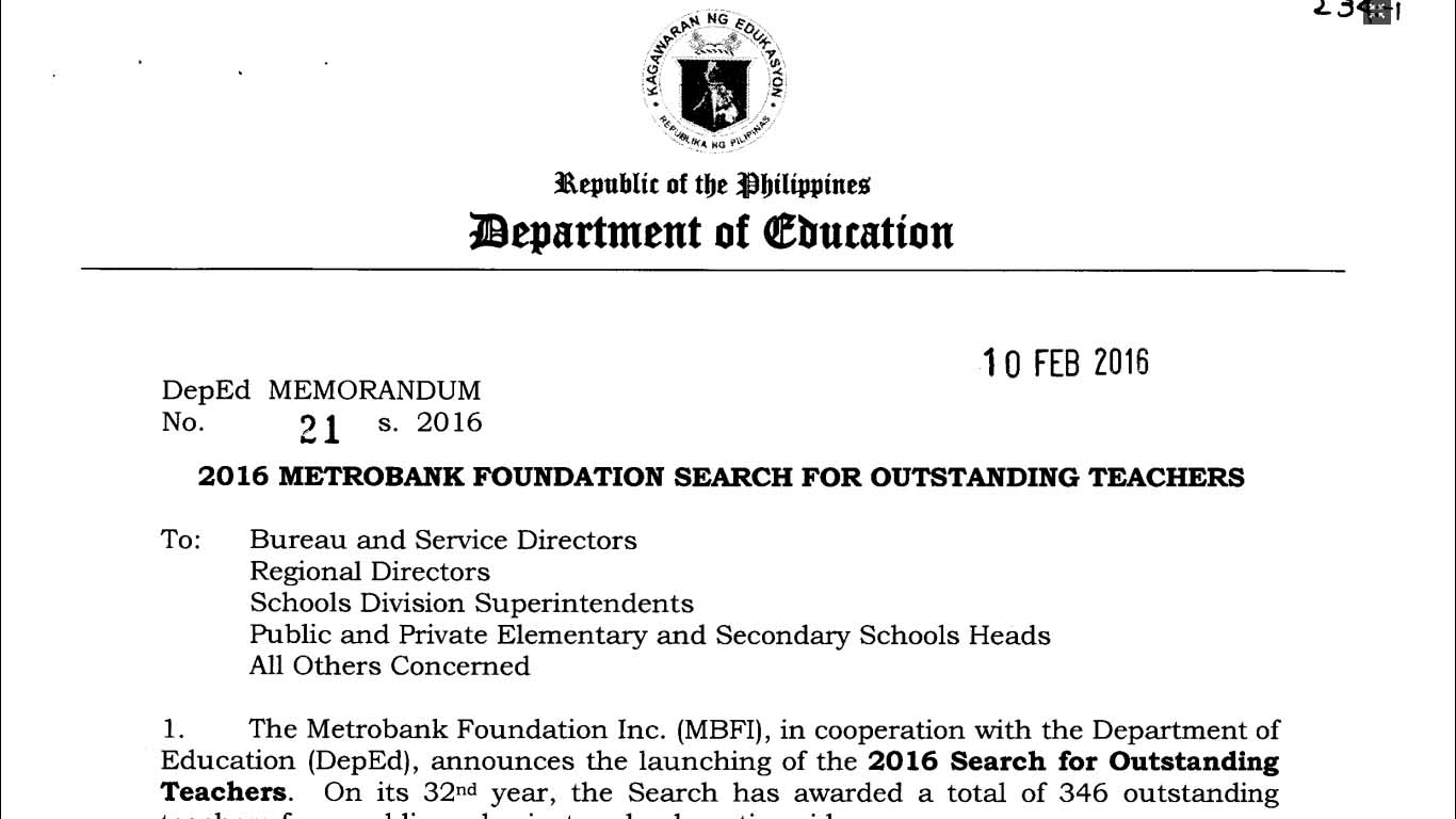 2016 Metrobank Foundation Search for Outstanding Teachers