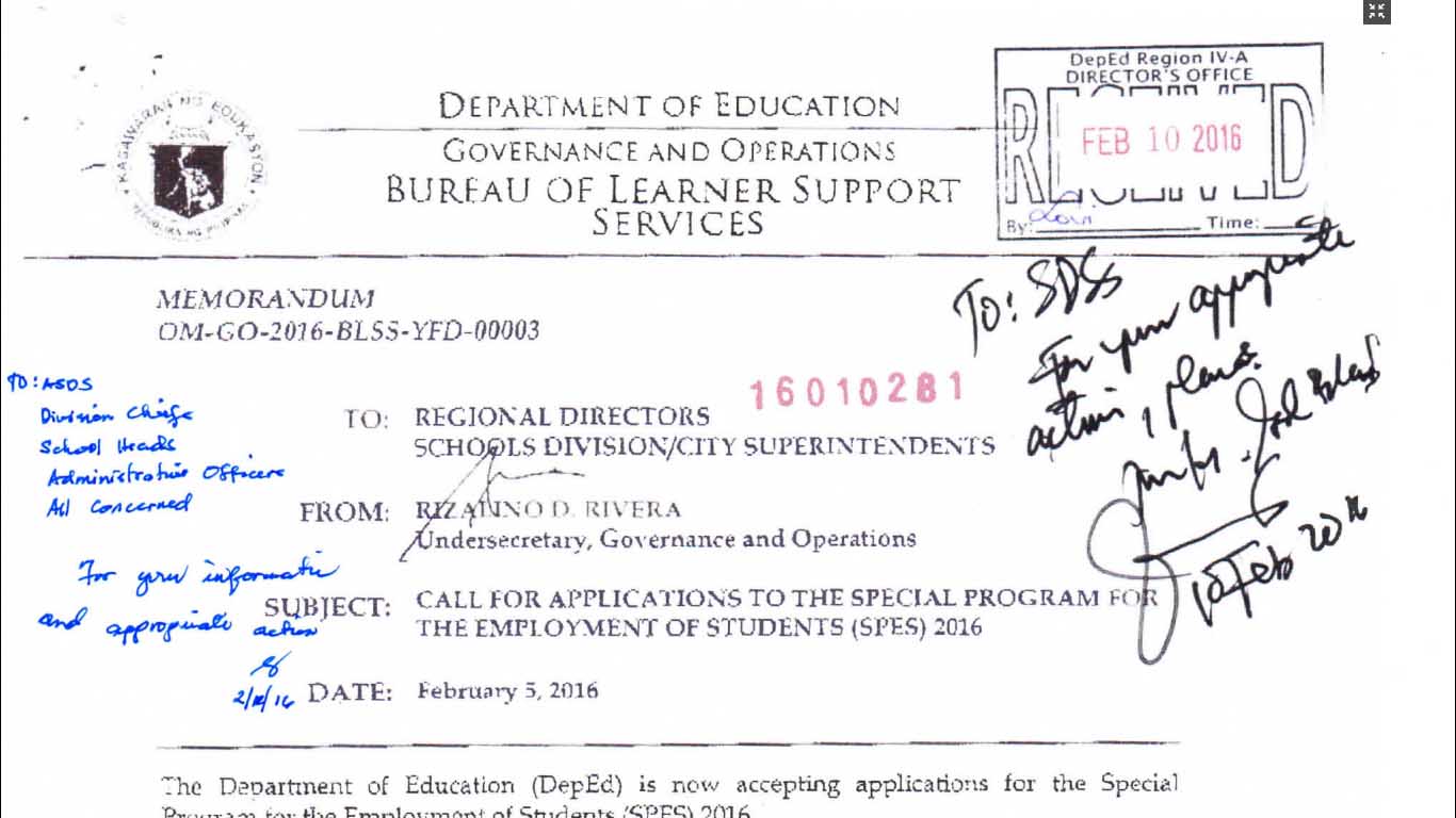 Call for Applications to the Special Program for the Employment of Students (SPES) 2016