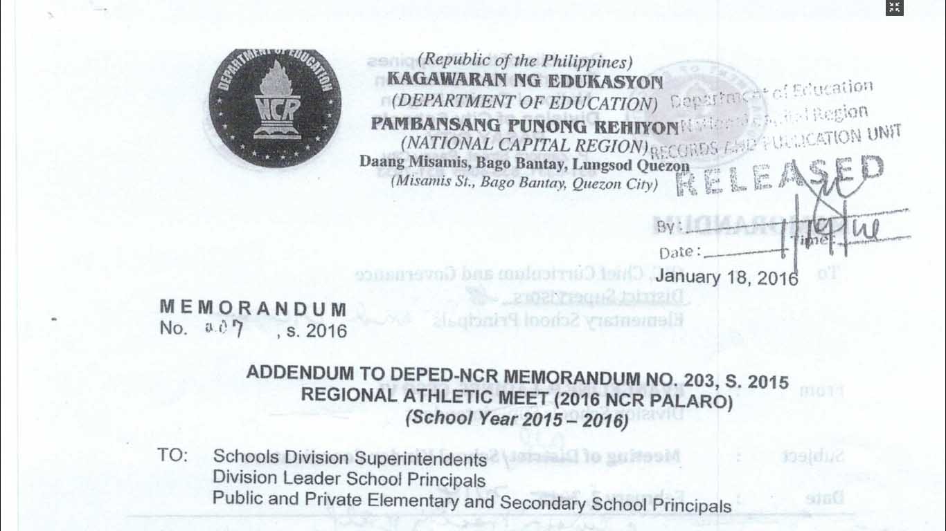 DepEd NCR Palaro 2016