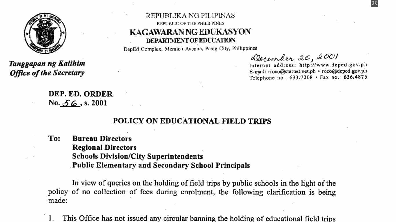 DepEd Policy on Educational Field Trips