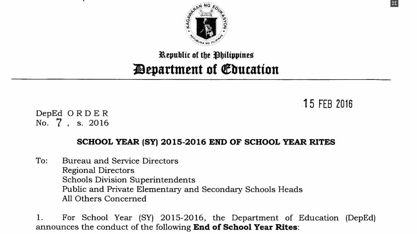 DepEd School Year (SY) 2015-2016 End of School Year Rites