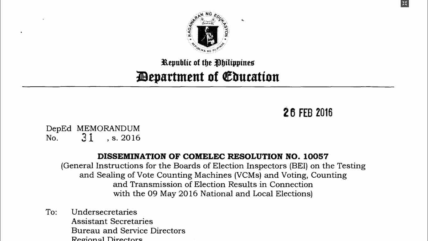 Dissemination of COMELEC Resolution No. 10057