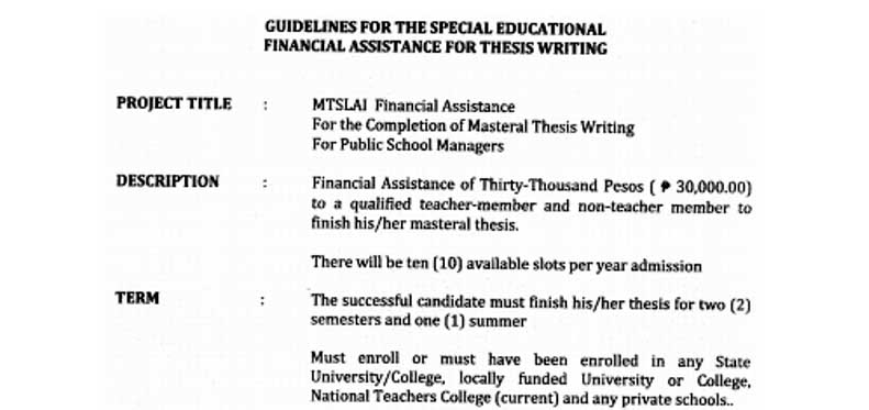 financial assistance thesis