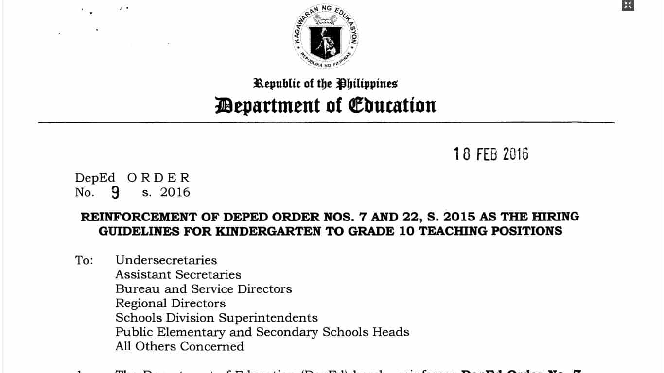 Hiring Guidelines for Kindergarten to Grade 10 Teaching Positions