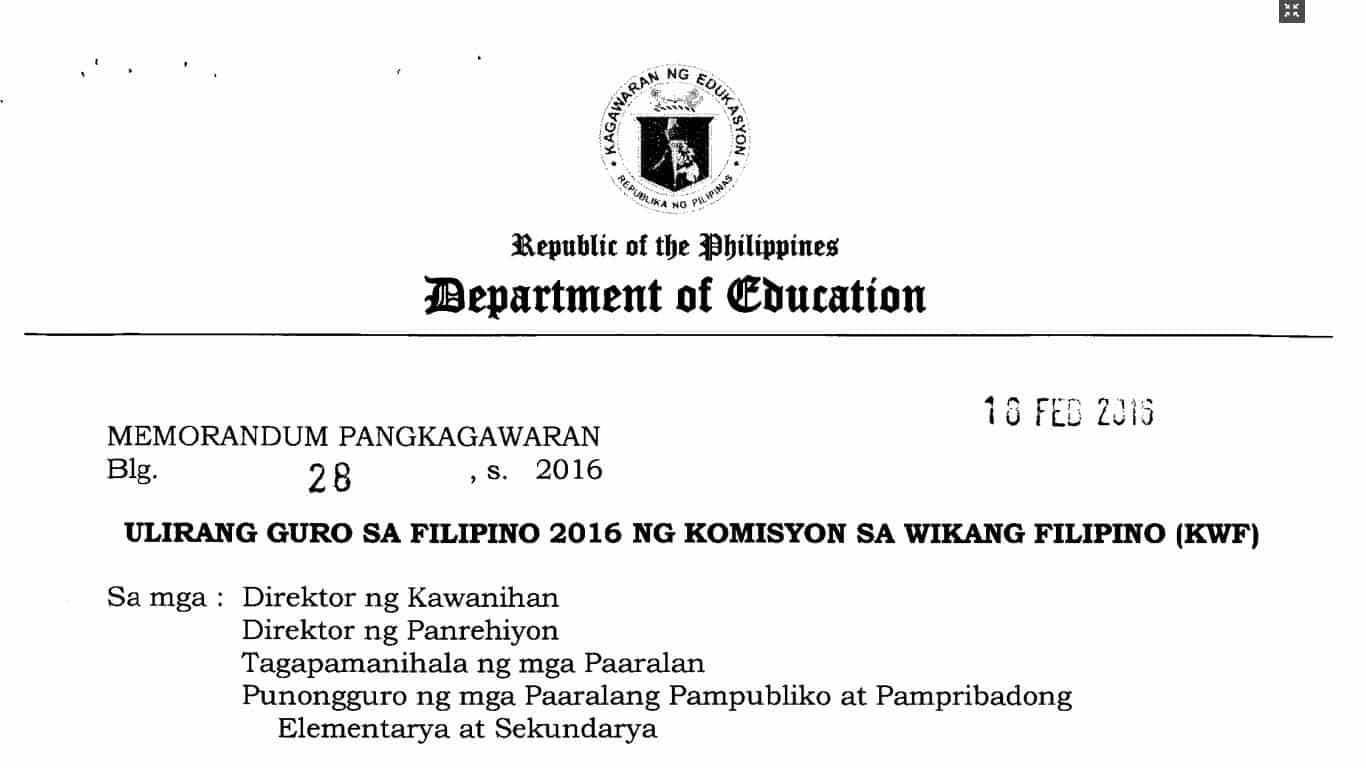 Ulirang Guro sa Filipino 2016 ng Komisyon sa Wikang Filipino (KWF)