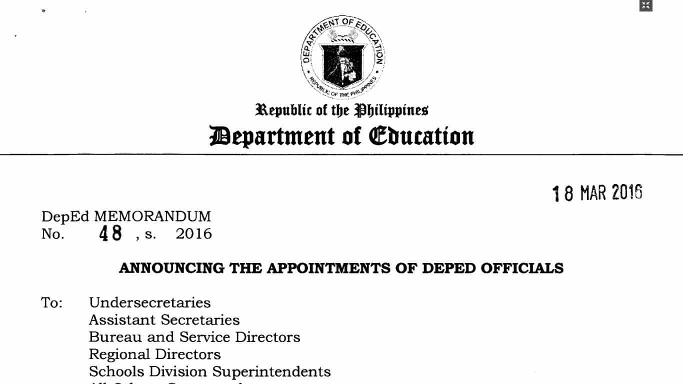Announcing the Appointments of DepEd Officials
