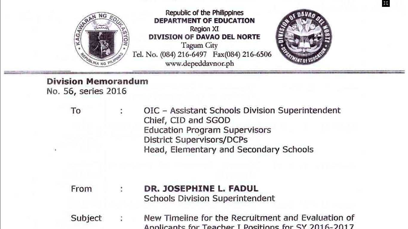 DepEd Davao del Norte 2016 Ranking of Teacher I Applicants