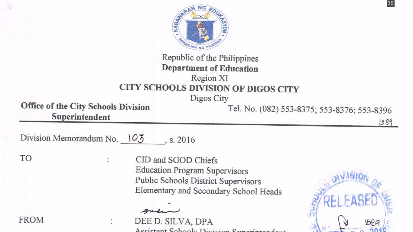 DepEd Digos City Reinforcement of DepEd Order Nos. 7 and 22, s. 2015 as the Hiring Guidelines for Kindergarten to Grade 10 Teaching Positions