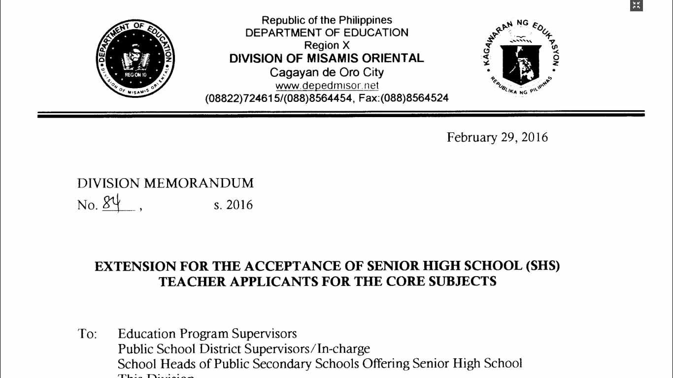 DepEd Misamis Oriental Recruitment of Senior High School Teacher Applicants