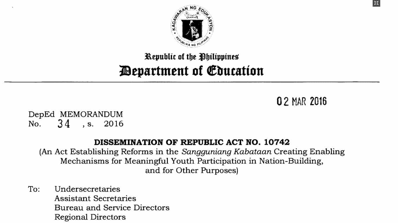 Dissemination of Republic Act No. 10742