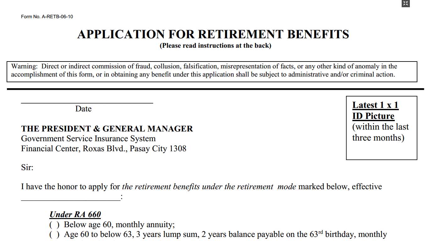 GSIS Application for Retirement Benefits