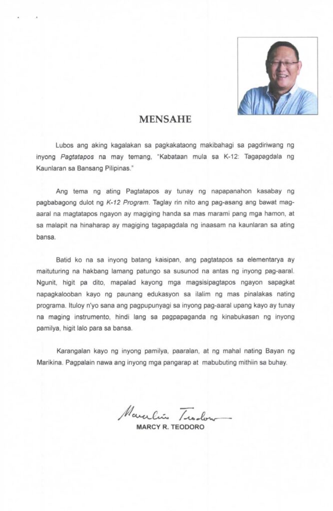 Graduation Message of Cong. Marcy Teodoro