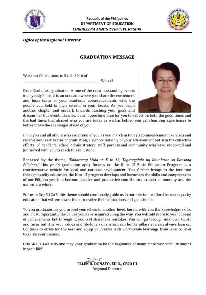 Graduation Message of Regional Director Ellen Donato