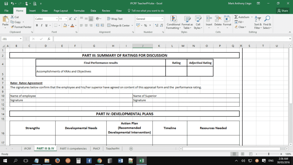 Individual Performance Commitment and Review Form (IPCRF) Template 5