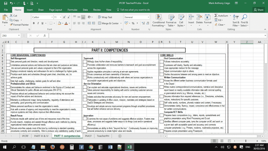 Individual Performance Commitment and Review Form (IPCRF) Template 6