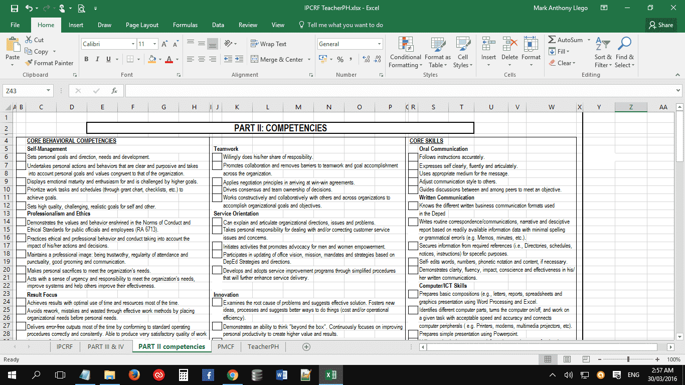 Individual Performance Commitment And Review Form Ipcrf Template Teacherph