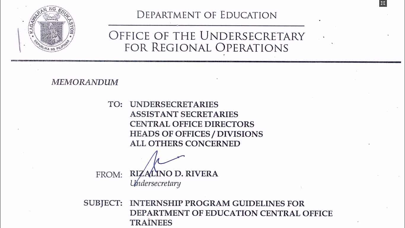 Internship Program Guidelines for DepEd Central Office Trainees