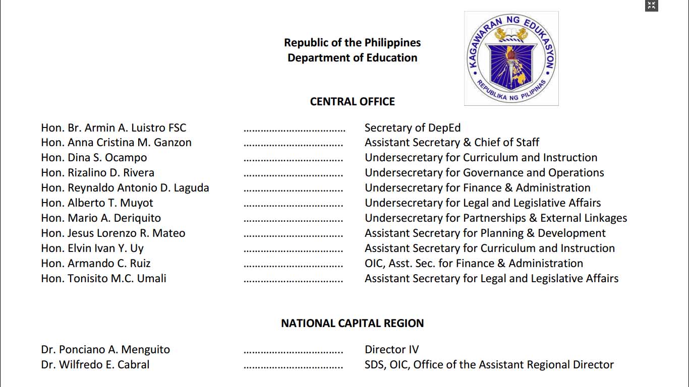 List of DepEd Officials for Graduation Program