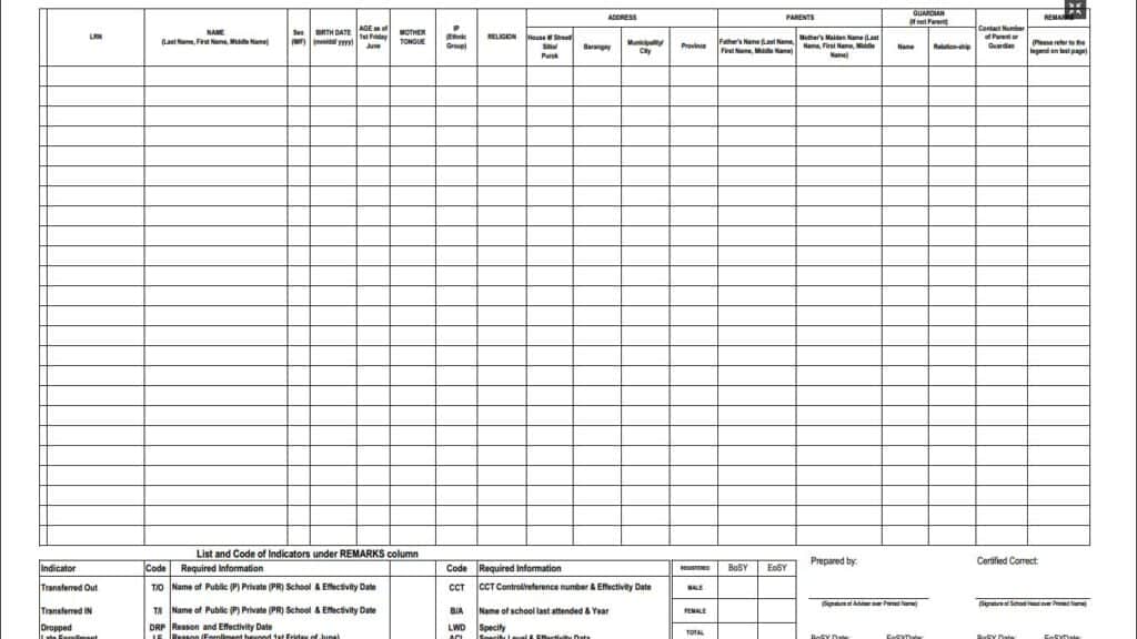 Modified School Form 1 - School Register