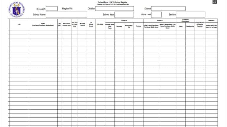 Download Modified School Form 1 Sf1 School Register Excel Pdf