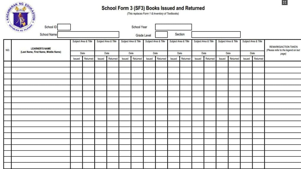 Modified School Form 3 (SF3) - Books Issued and Returned