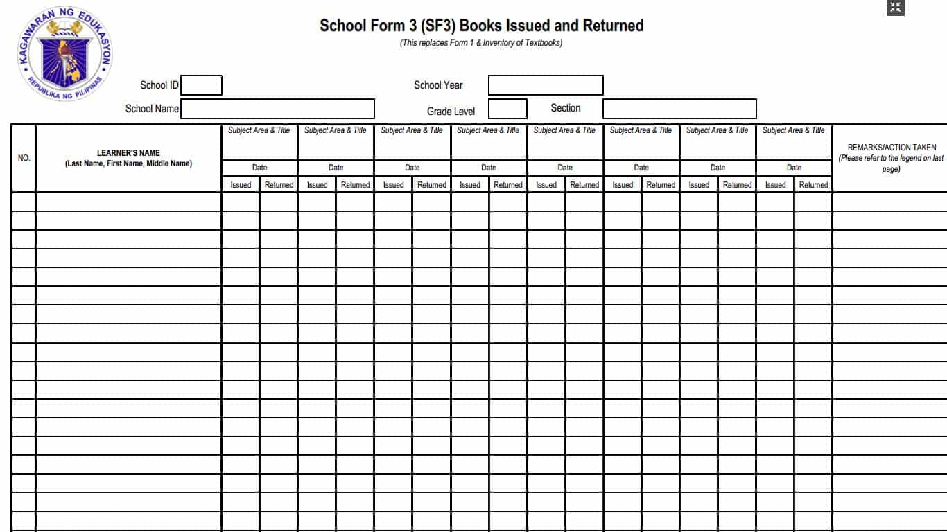 Modified School Form 3 (SF3) - Books Issued and Returned