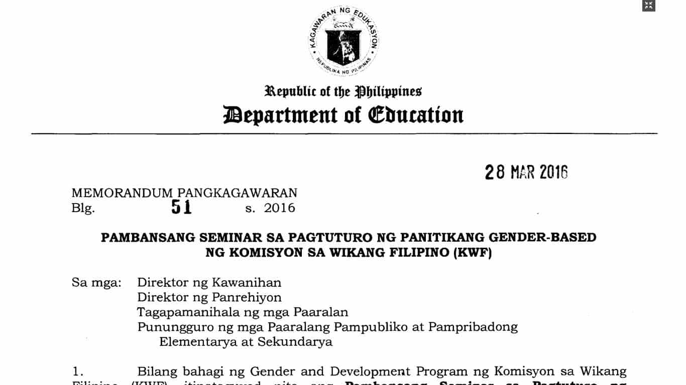 Pambansang Seminar sa Pagtuturo ng Panitikang Gender-Based ng Komisyon sa Wikang Filipino (KWF)